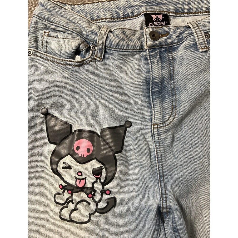 Kuromi Sanrio Light Wash High Rise Wide Leg Baggy Y2K Style Jeans Sz 5 (30x30)